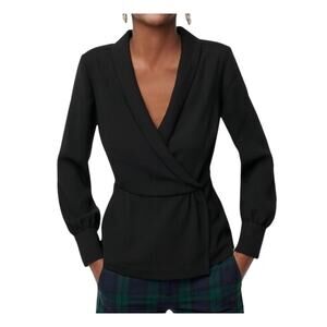 J. Crew Drapey Faux Wrap 365 Crepe Long Sleeve Top Cinched Waist Black XS 2